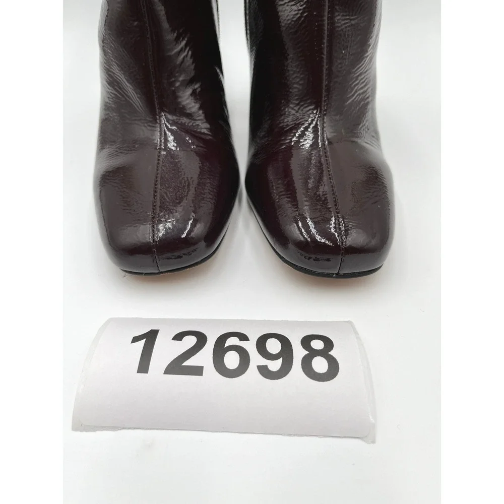 Vince Camuto Patent Leather Bootie Womens 9 Burgundy Excellent Block Heel Square